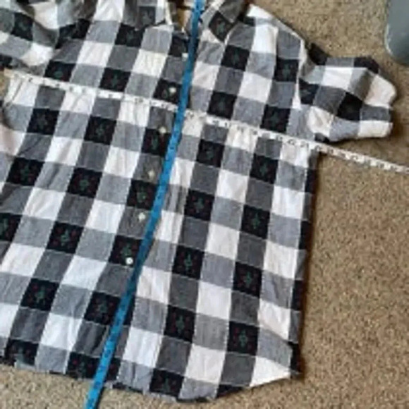 Y2K Fashion Bug Cotton Plaid Floral Embroidery Button Up Shir Women Plus 20W - Picture 2 of 5